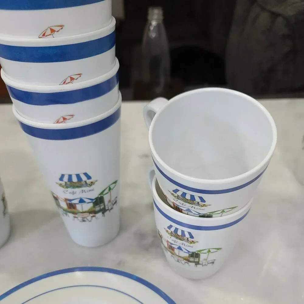 Miracle Cafe Mimi Melamine Melmac Plastic 4 each Salad Plates, Tumblers and Coff